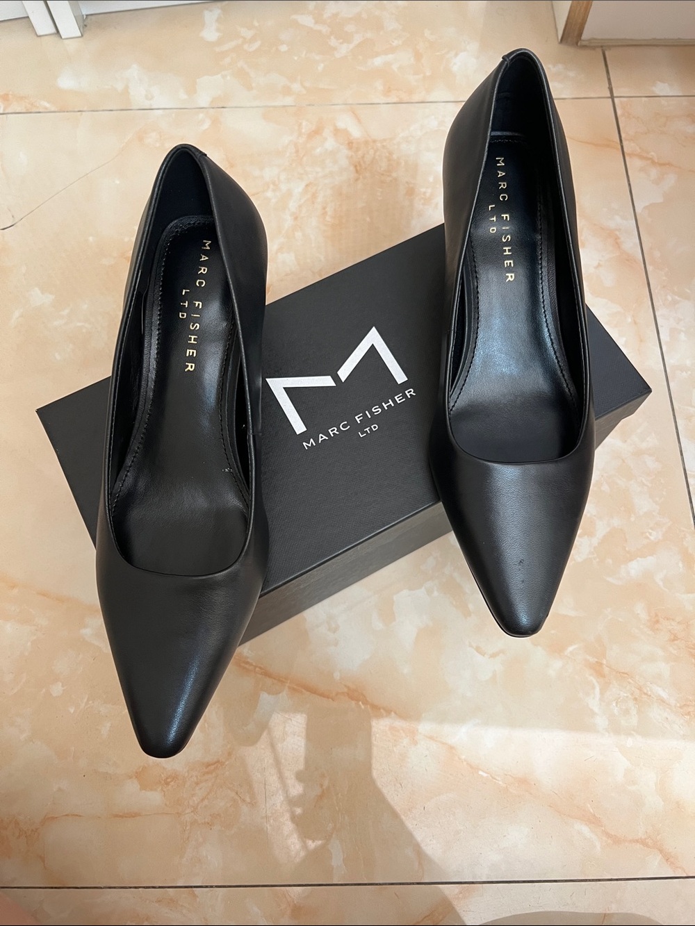 Marc Fisher Black Pointed-Toe Leather Pumps